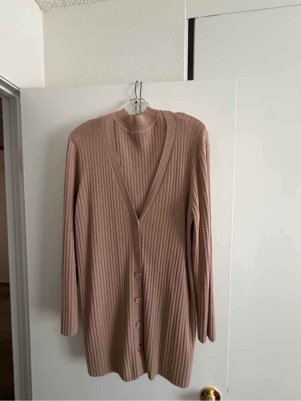 Talbots Ribbed Button-Front Cardigan Sweater Set - Tan - Picture 5 of 9